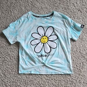 Justice Blue and White Short Sleeve Tee with Daisy Graphic